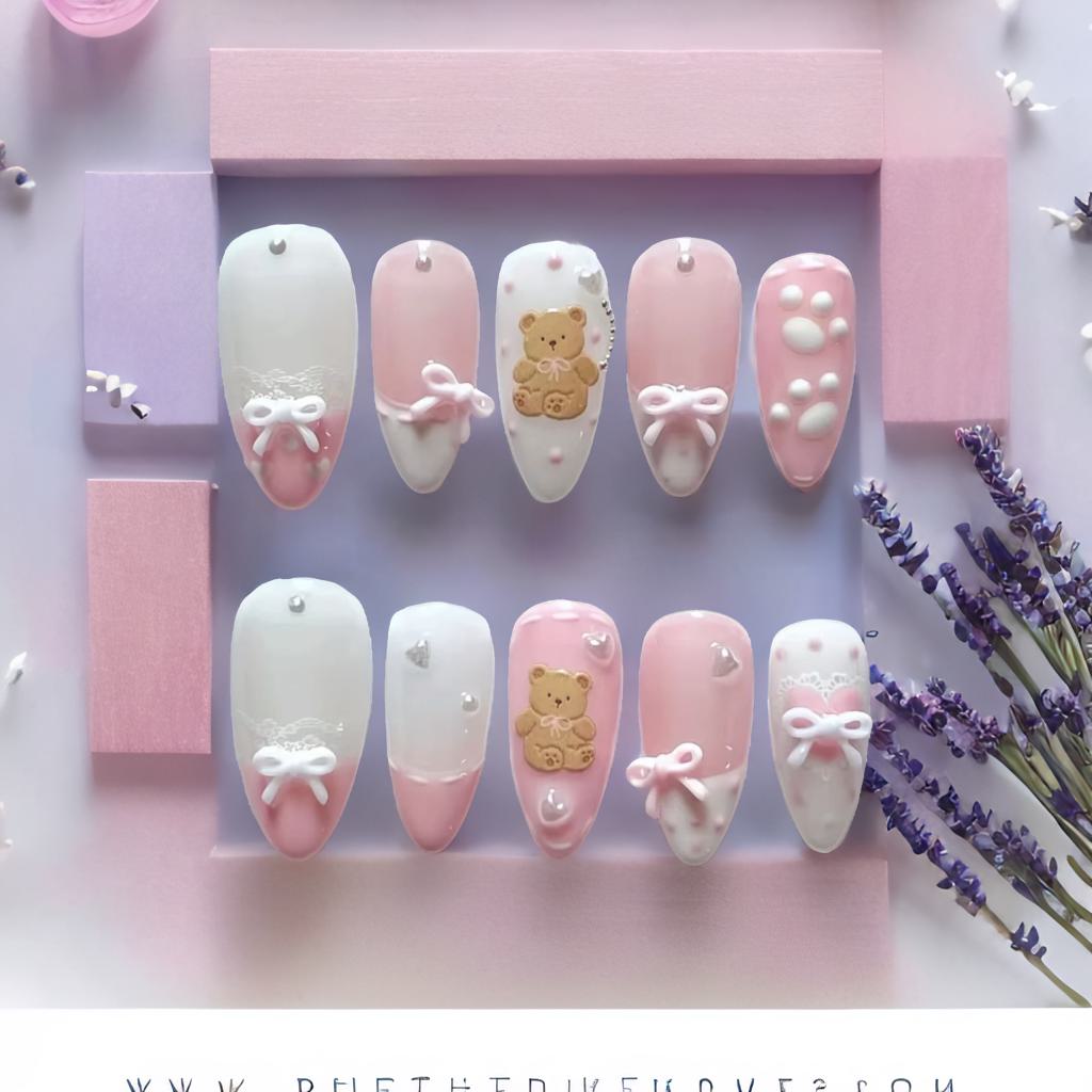 Pink Teddy Coquette Press-On Nails