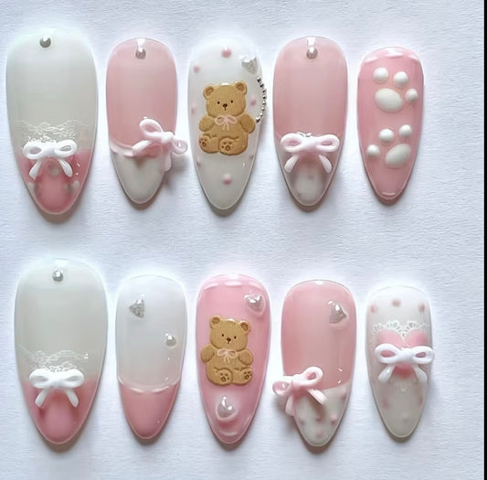 Pink Teddy Coquette Press-On Nails